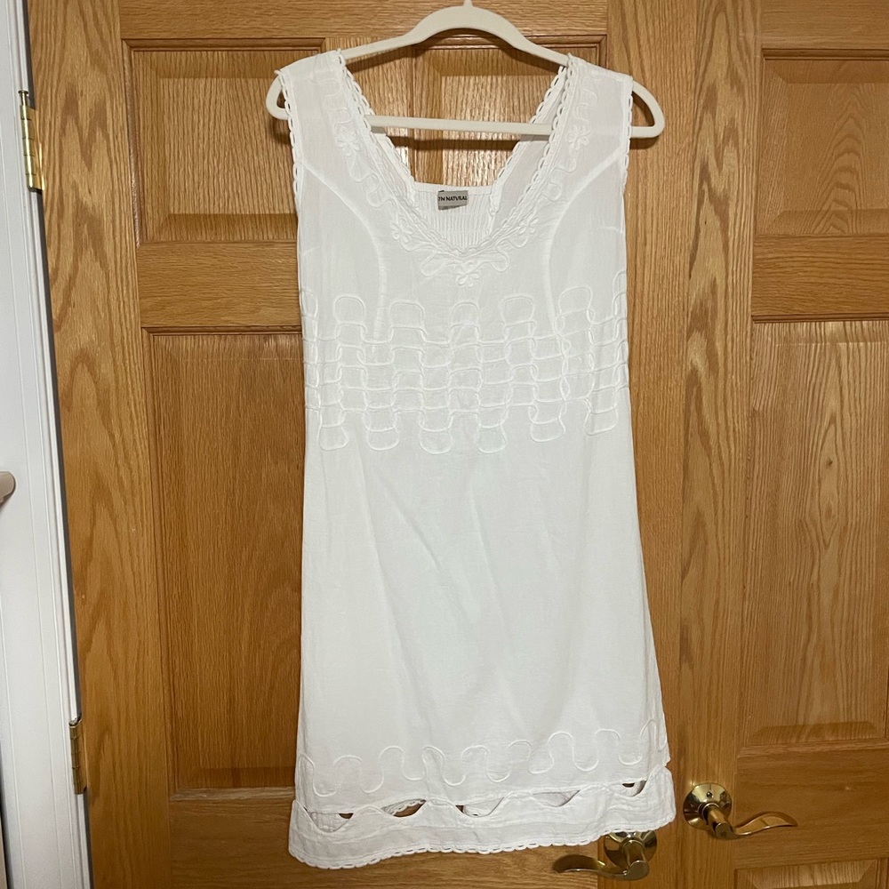 White, beach, wide dress